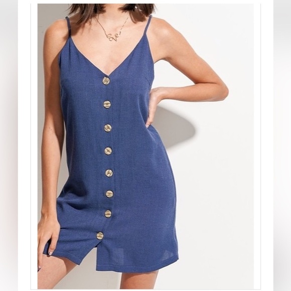 La Miel By Hyped Unicorn Venice Button Down Cami Blue Dress Size L - Picture 1 of 11